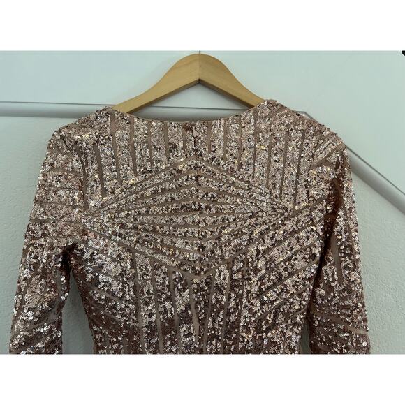 Gianni Bini Pink Gold Sequin Long Sleeve Bodycon Mini Dress Small Cocktail - Picture 7 of 15